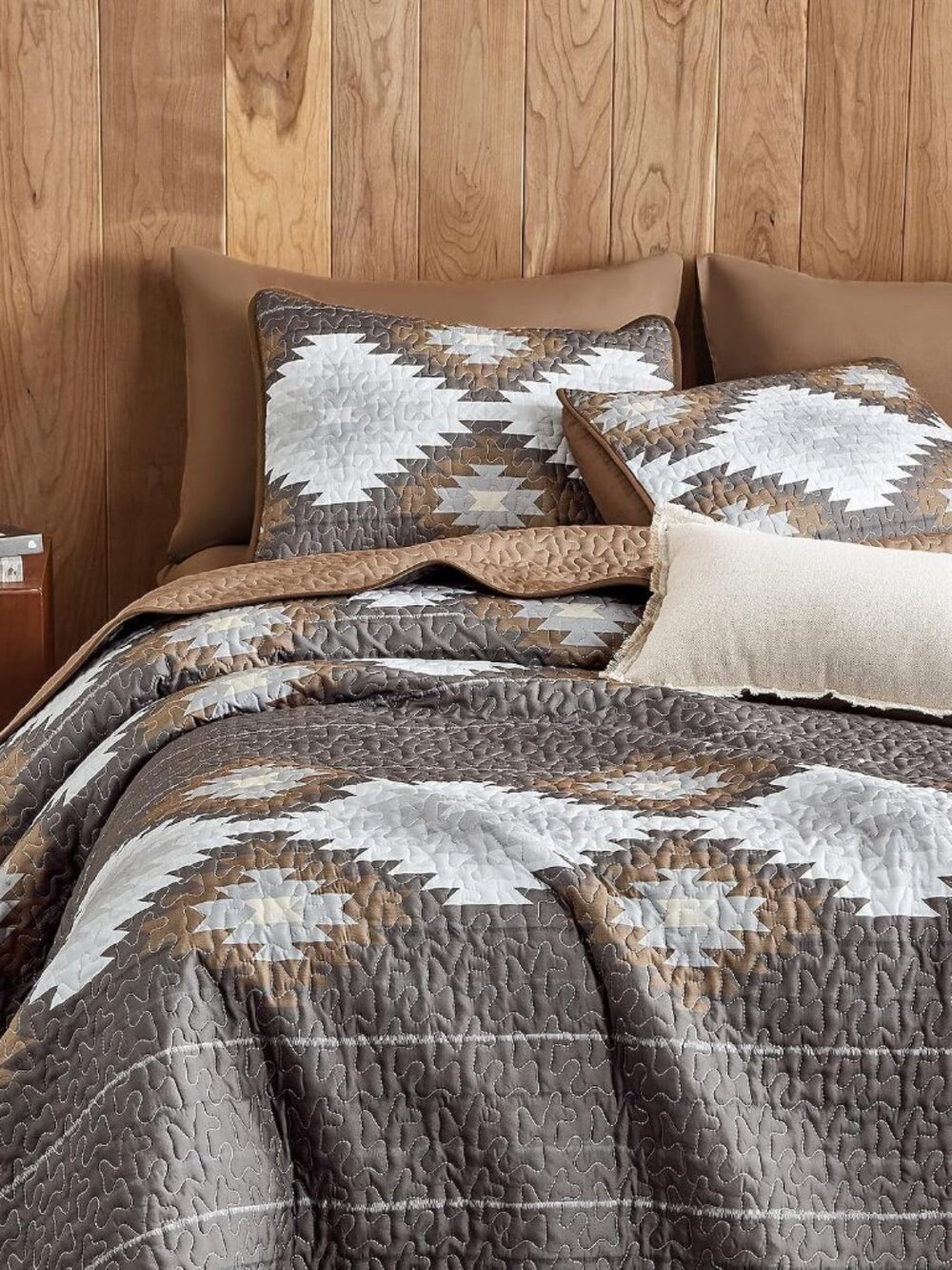 Western Quilt Set, Aztec Southwestern Rustic Farmhouse Country Cabin with Geomet